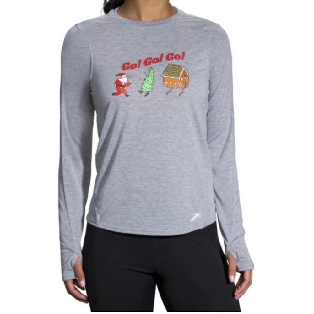 Brooks Women's Go Go Go Festive Running Long Sleeve in Grey